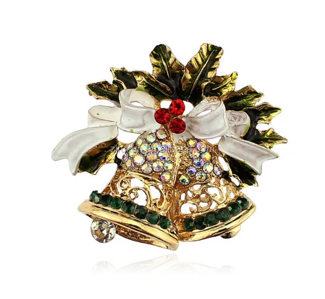 christmas decorating alloy crystal brooch women christmas bell