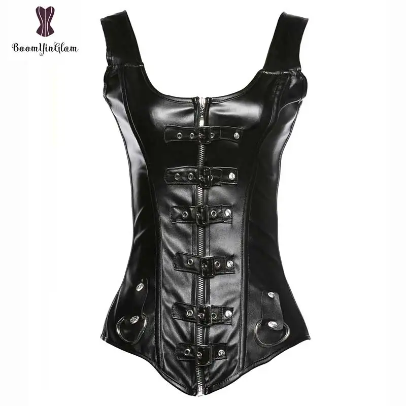Wholesale Price Solid Black Leather Gorset Corselet Elastic Boned Retro Vintage Double Shoulder Strap Zip Up Clubwear Corset, Black or customized color
Wholesale Price Solid Black Leather Gorset Corselet Elastic Boned Retro Vintage Double Shoulder Strap Zip Up Clubwear Corset, Black or customized color