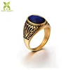 Wholesale fashion vintage stainless steel ring jewelry blue gemstone ring for men