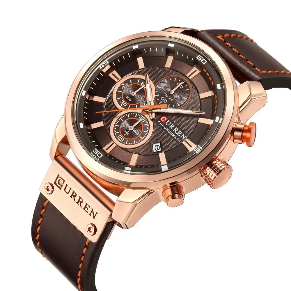 

CURREN 8291Mens Watches Top Brand Luxury Fashion Casual Waterproof Chronograph Date Genuine Leather Sport Military Male Clock, 6 colors