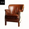 Industrial retro living room furniture wood and fabric wing chair