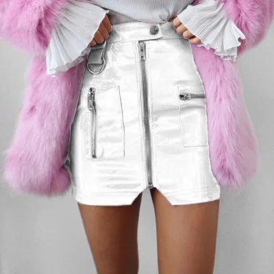 F10621A New winter short nightclub skirt zipper split pocket high waist PU leather skirt for woman, White / fuschia/ black
F10621A New winter short nightclub skirt zipper split pocket high waist PU leather skirt for woman, White / fuschia/ black