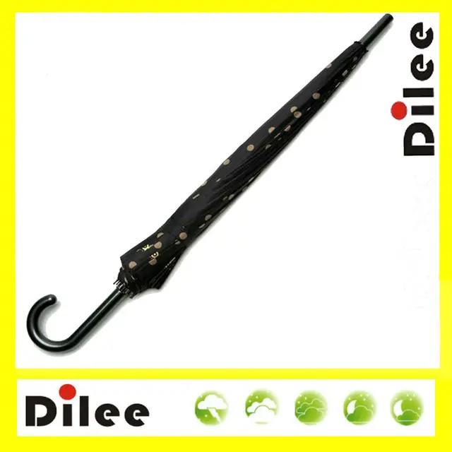 16 ribs logo print auto navy hooked handle straight umbrella
