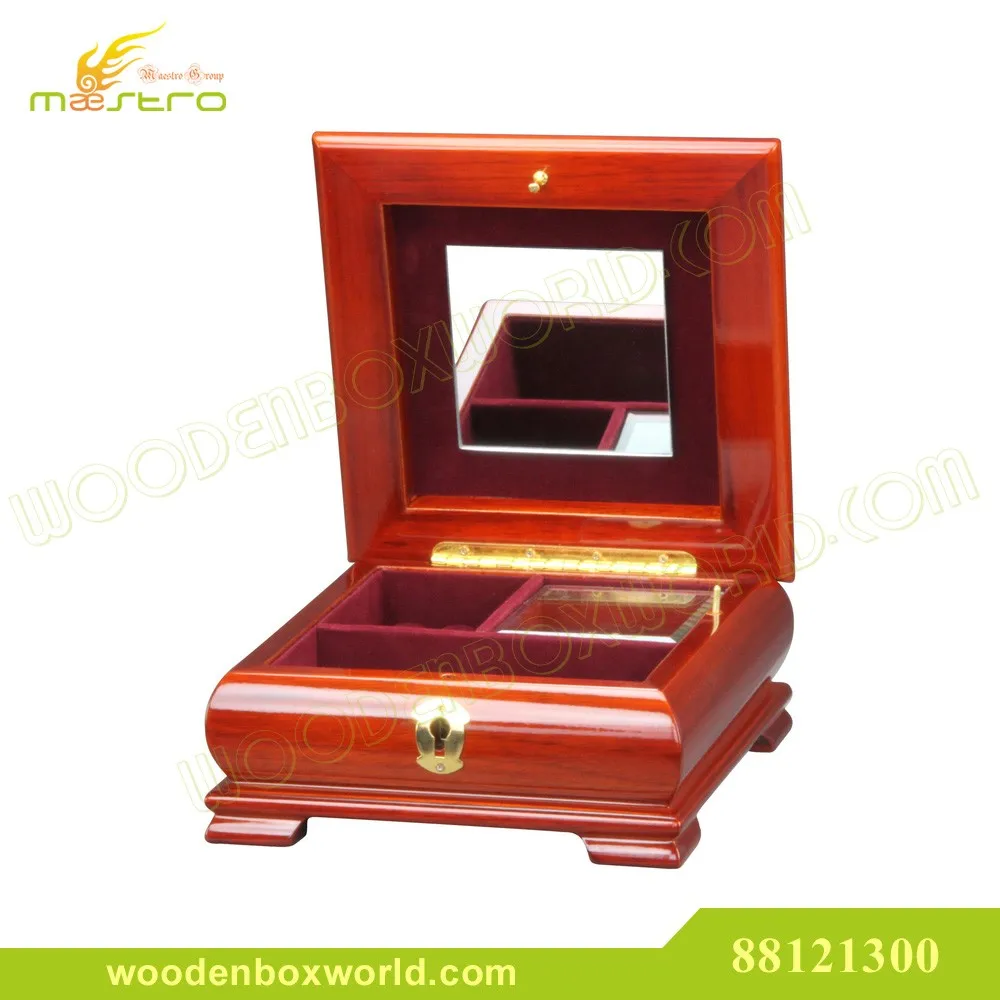 88121300K-Glossy Lacquer Wooden Jewelry Music Box with Lock