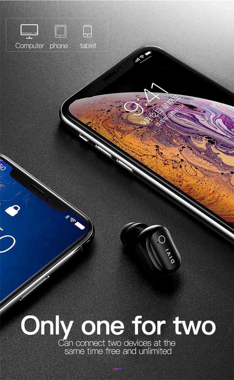 DIVI Wireless Sports Headset Headphones TWS Mini Sweatproof Earphone with Noise Cancelling and Charging Box for Samsung - ANKUX.COM