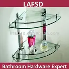 Bathroom double layer brass base corner glass shelf