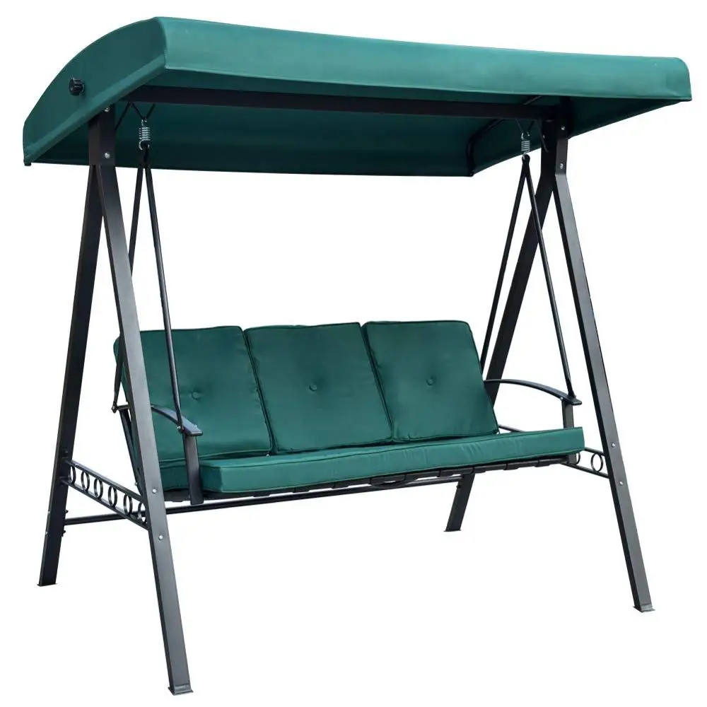 Outdoor Steel Frame Deluxe Patio Garden Porch Canopy 3 Seats Swing Bench Chair