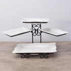Banquet party used rectangle shape white ceramic dinnerware sets plate with metal rack