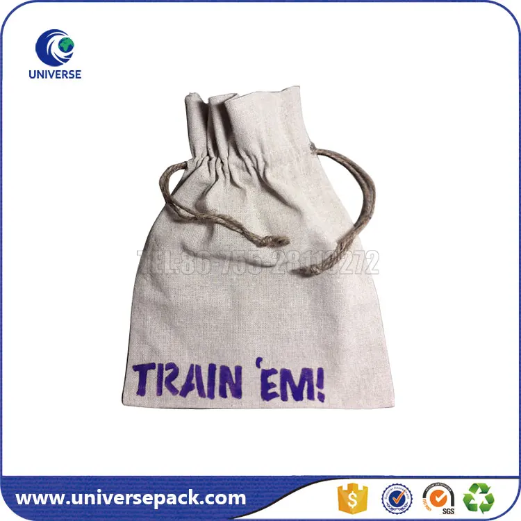 natural small drawstring linen soap bag with custom printed logo