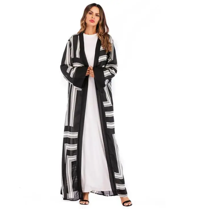 stripe abaya for muslim women fashion design with belt and long sleeve