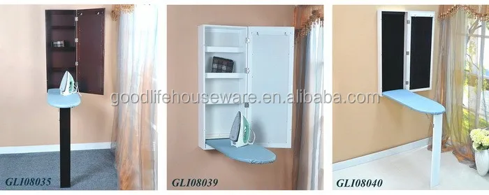 Household wooden ironing board in cabinet for space saving rooms
