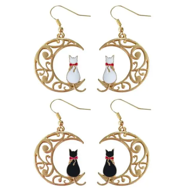 Fashionable wholesale Korean cute earring gold hollow moon black white cat earrings for women, Golden
Fashionable wholesale Korean cute earring gold hollow moon black white cat earrings for women, Golden