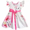 Kseniya Kids White Print Petal Sleeve Casual Wear For Girls Clothes Baby Girls Dresses Party School