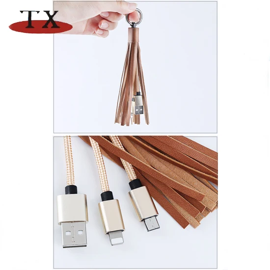 Two-in-One Leather Tassels Key Chain Data Cable with USB Charger Cable - idealCable.net