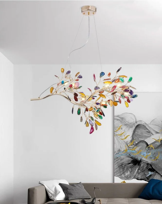 Zhongshan factory price Modern Natural Agate Living Room Hotel iron lighting Chandeliers