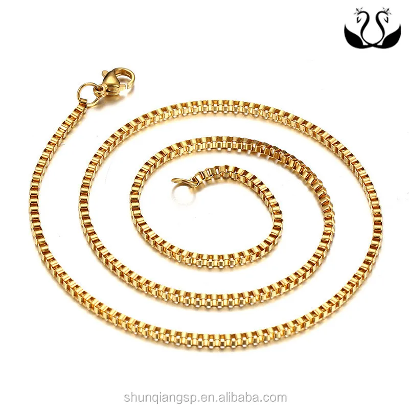 Hot sale fashion jewelry factory price 2mm gold plated box chain in necklace