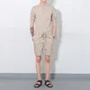 Wholesale custom cotton casual mens henley 3/4 sleeves jumpsuit shorts /mens rompers adult