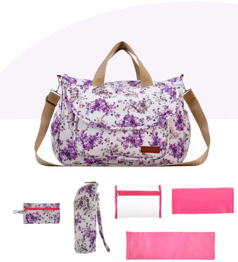 6 PcsSet Baby Diaper Bag Large Maternity Nappy Handbag Multifunction Mummy Travel Baby Care Stroller Tote Shoulder Bags BB6022 (18)