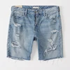 New fashion light blue ripped holes denim bermuda shorts for men loose fit jean shorts