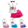 Popular unicorn kids clothing for girls unicorn dresses 2 pcs girls clothing set