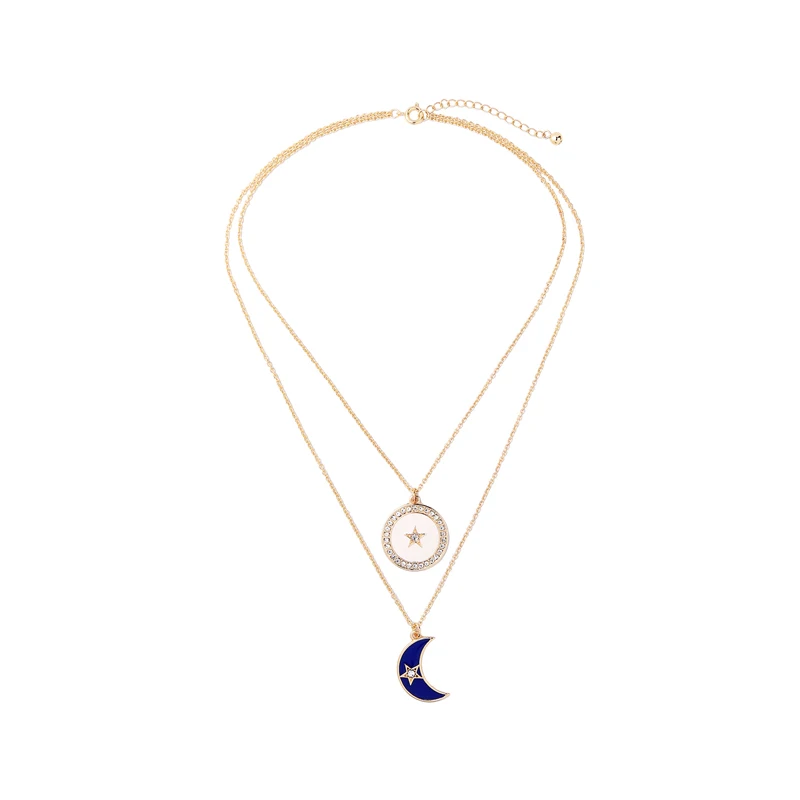 xl02083c Gold Plated Double Chain With Enamel Sun And Moon Crystal Pendant Necklace Fashion Jewelry
xl02083c Gold Plated Double Chain With Enamel Sun And Moon Crystal Pendant Necklace Fashion Jewelry