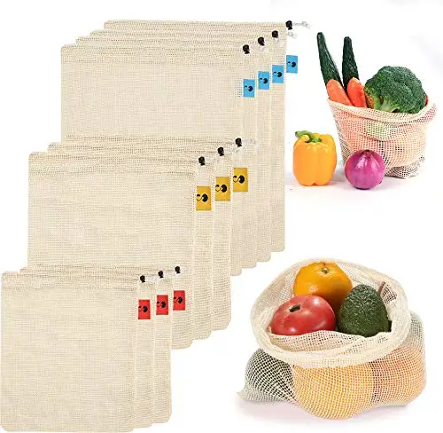 Multipurpose net bag, reusable organic mesh cotton bag knit fabric mesh produce bag