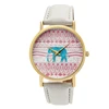 alloy stylish girls hand watch wholesale beautiful gold case white pu leather strap timepieces