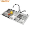 High quality 11 gauge handmade custom size kitchen sink with accessories double bowl 304 stainless steel kitchen sinks with tray