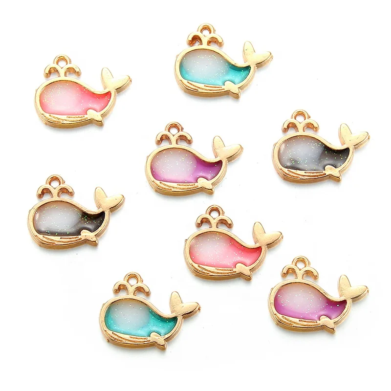 

Popular Zinc Alloy Enamel Colors Whale Animal Charms Pendants For DIY Jewelry Making 15x20mm, Golden
