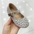 Wholesale New Design Fashionable Khaki Silk Ribbon Princess Kids Flat Hot Sale Pearl Jewel Children Girls Shoes