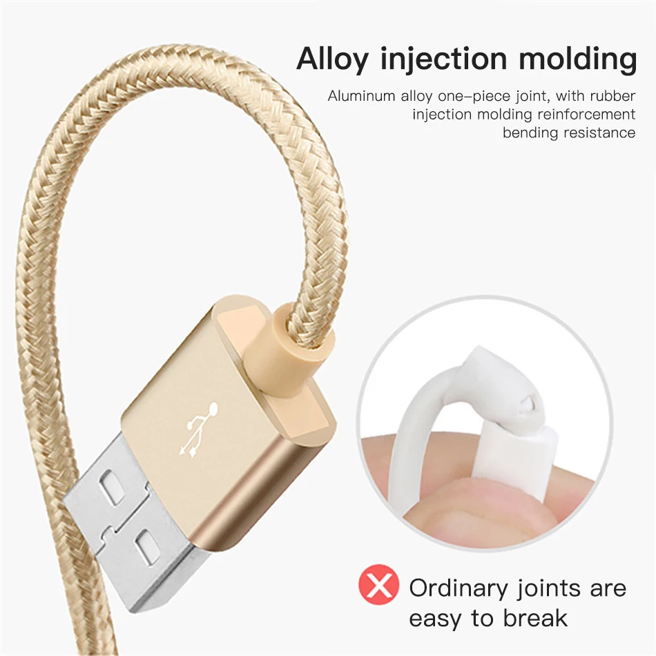 1M 2.2A Nylon Braided USB Charging Data Cable For IOS Android Type c 8 Pin Fast Charge Cables - ANKUX.COM