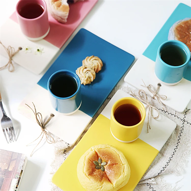 Bulk colorful rectangle plate tea cup brunch breakfast porcelain dinnerware set for restaurant, Customized
Bulk colorful rectangle plate tea cup brunch breakfast porcelain dinnerware set for restaurant, Customized