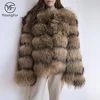 2018 Fashion Winter Trendy Popular Short Design Real Raccoon Fur Coat for Women