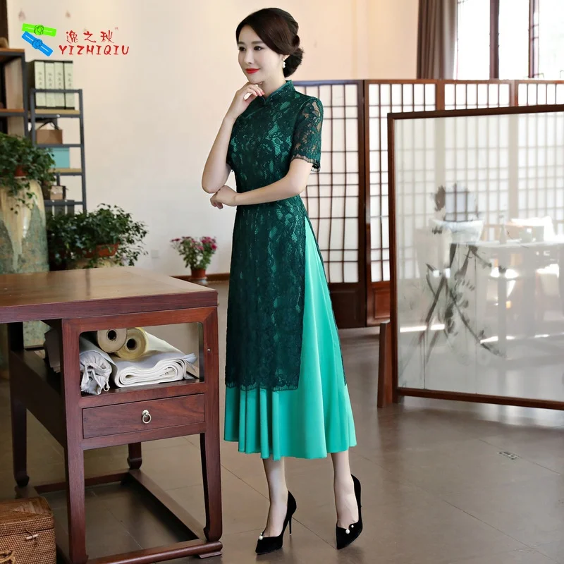 YIZHIQIU vietnam dress design lace ao dai, Pink and light purple