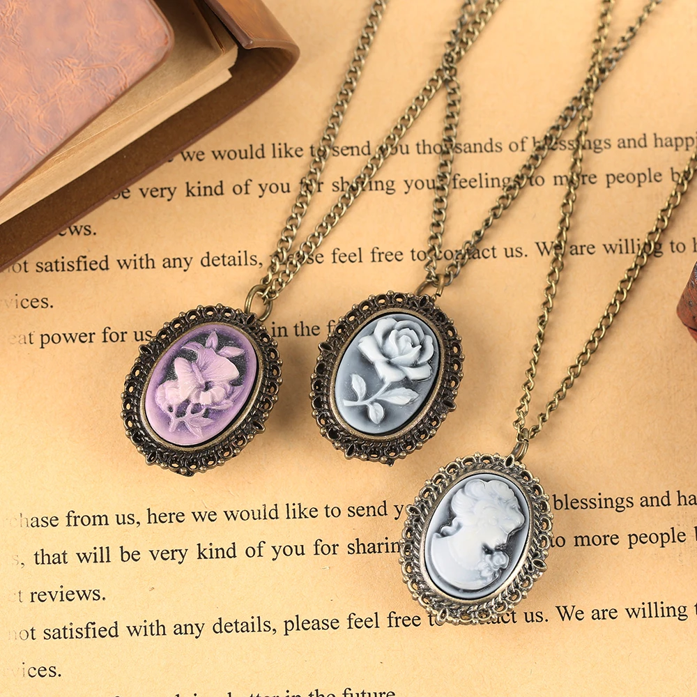 YISUYA Full Hunter Retro Women Pocket Watch Antique Oval Case Elegant Women Carving Pendant Necklace Clock Quartz Watch Gift  (13)
