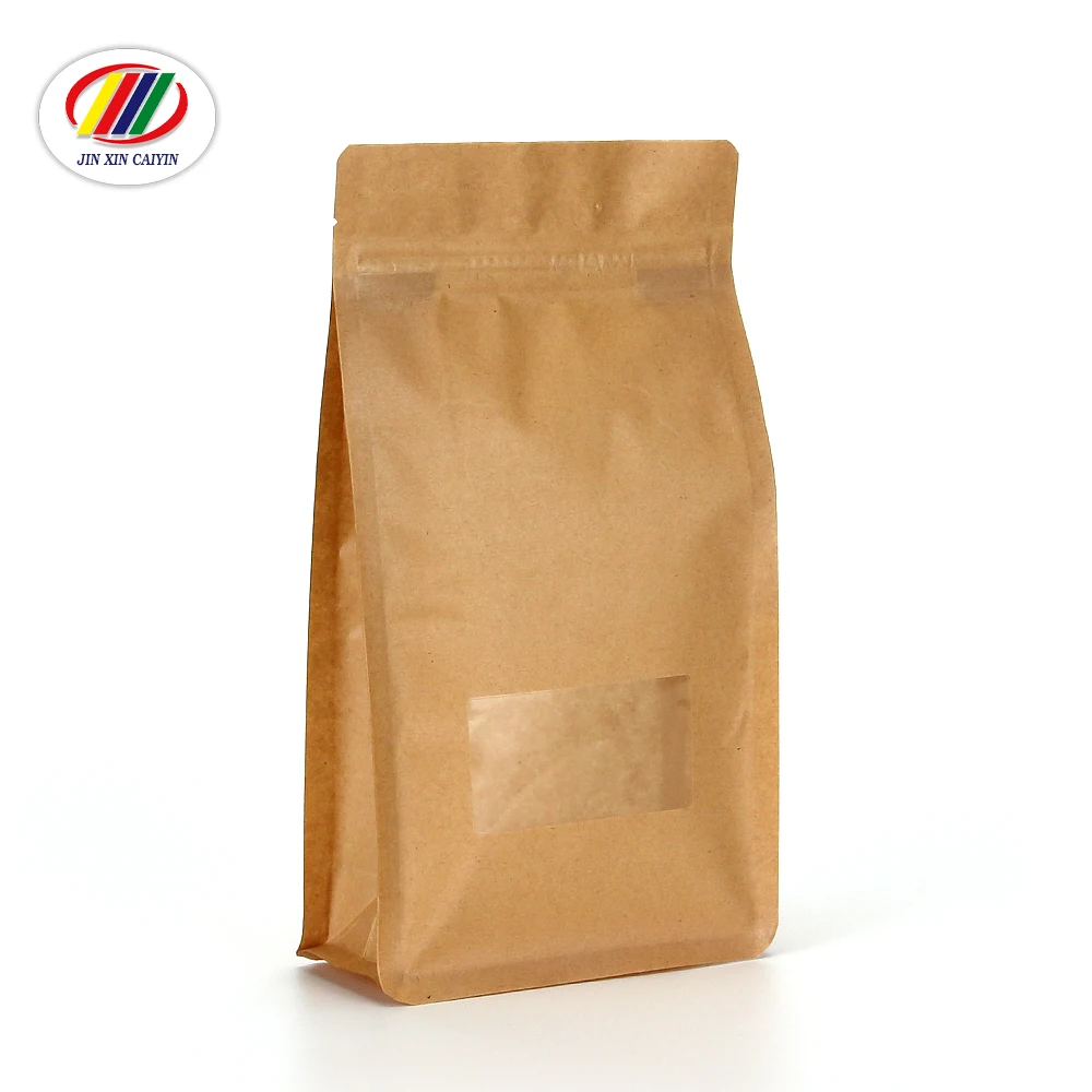 ziplock stand up food packaging waterproof brown kraft paper bag