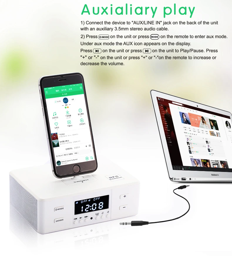 LCD Display Dock charging station Wireless speaker dock with FM alarm clock handsfree Dock speaker with remote control - ANKUX.COM