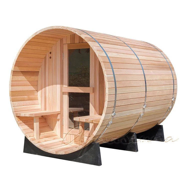 4-6 person outdoor traditional Canadian red cedar barrel sauna