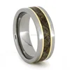 Titanium Ring with Multicolored Dinosaur Bone and 18k Yellow Gold Rings