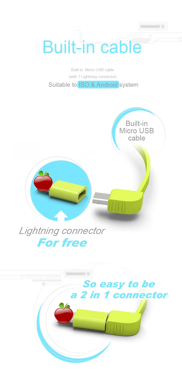 Stylish design Pineng Slim power bank 5000mah with built-in cable - ANKUX.COM