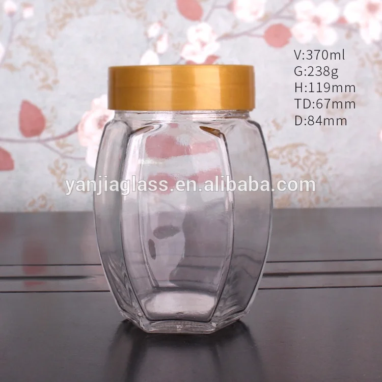 500g Hexagonal honey glass container glass honey jar with plastic lid