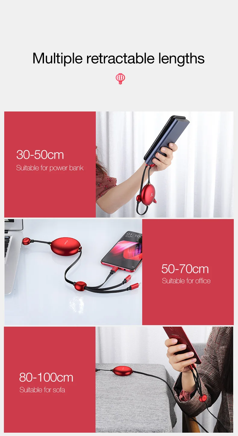 Cafele 3 In 1 USB Cable Lantern Style Charging Cable Type C Micro 8Pin Data Sync Cable - ANKUX.COM