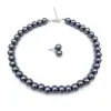 Two Colors Classic Costume Necklace Earrings Jewelry Set White Dark Grey Pearl Set Jewellery