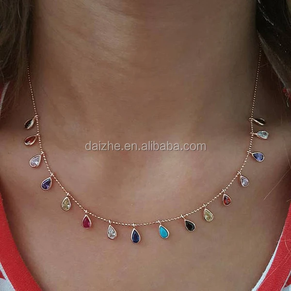 

tear drop cz turquoise 30+10cm choker chocker fashion women jewelry cz charm choker necklace