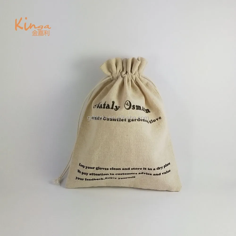 logo printed small muslin organic cotton canvas bag drawstring