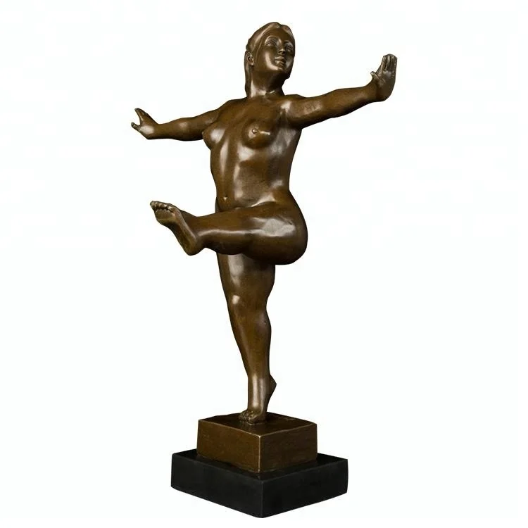 Bronce de fundición de cobre abstracto mujer gorda señora desnuda yoga arte figurillas estatua escultura