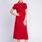 Summer t-shirt dress with logo striped trim threaded knit POLO collar dress