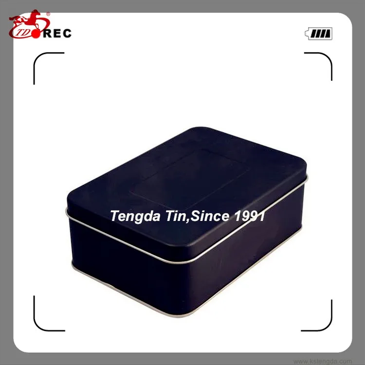 hinged lid matt black printed square metal tin box wholesale