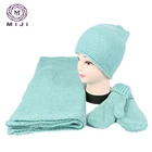Wholesale solid knitted kids winter glove hat and scarf set