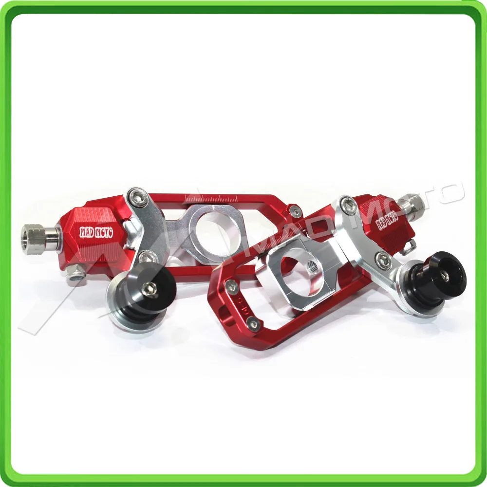 Motorcycle Chain Tensioner Adjuster with paddock bobbins fit for HONDA CBR 1000 RR CBR1000RR 2004 2005 2006 2007 Red & Silver (6)